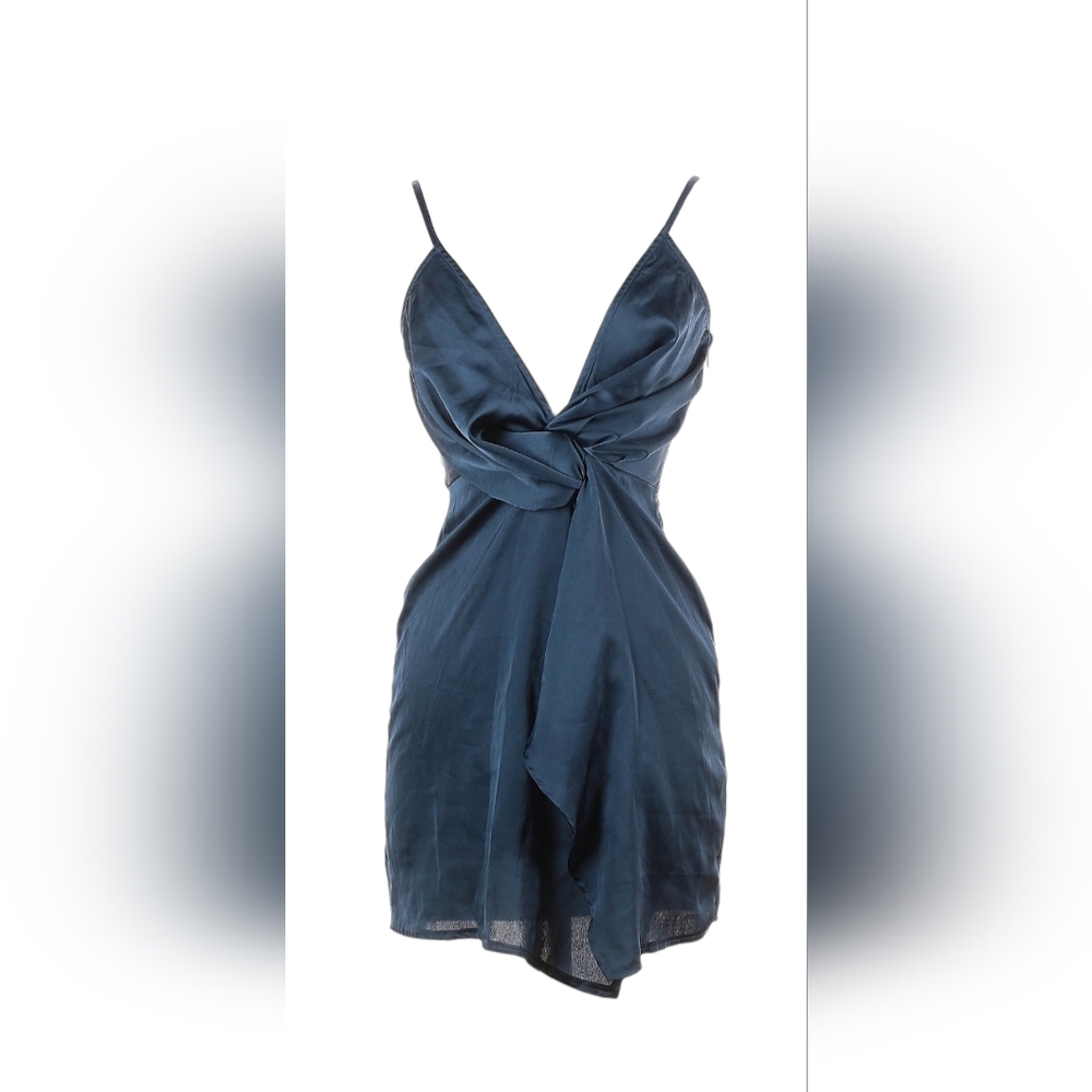 Missguided Satin Dress - Size 4 (Navy)